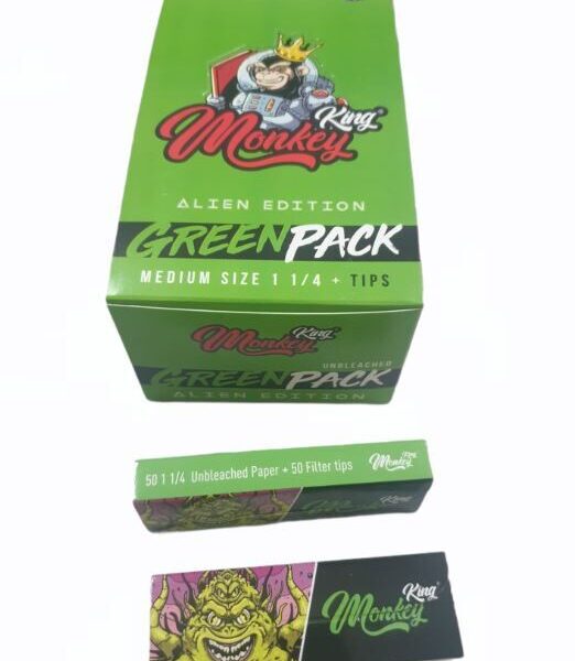 King Monkey Papel Medium Size 1 1/4 Greenpack 50 + 50 Tips King Monkey Papel Medium Size 1 1/4 Greenpack 50 + 50 Tips